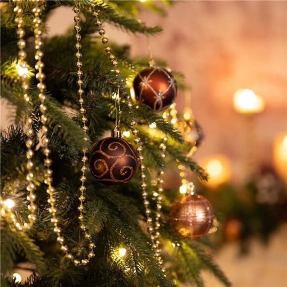 Christmas Ornaments Set, 35ct 2.36 Inches Brown Copper Gold Shatterproof - Picture 6 of 7